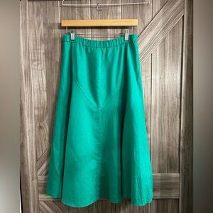 Vibrant Emerald Kelly Green Linen A-Line Midi Artsy summer staple Skirt